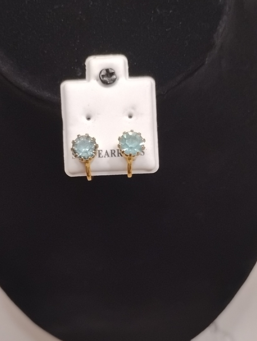 Gold-Tone Clip OnEarrings with Light Aqua Blue Stones